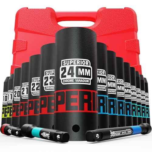 18 Piece 1/2" Drive Deep Impact Socket Set, 10mm - 24mm, with Extension Bars:3-inch, 5-inch, 10-inch, Metric, 6-Point, CR-V Steel, Automotive Maintenance, Machinery Manufacturing