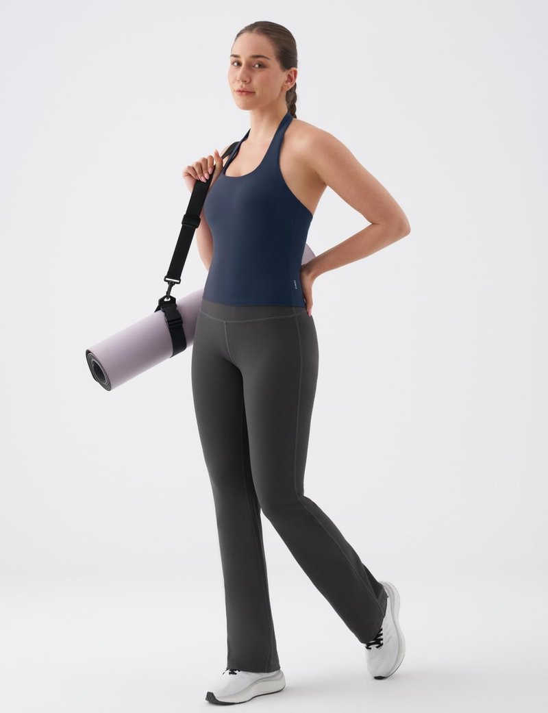 K-Swiss Halter Crop Tops for Women - Open Back Padded Longline Sports Bras Workout Gym Yoga Top, Blue M