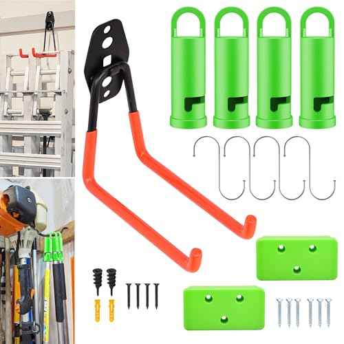 Garage Hooks for Hanging Bike, Utility Steel Garage Storage Hook for Hanging Bike, Ladder and Garden Tools w/Garage Storage Hooks Attachment & Battery Mount Holder for Ego