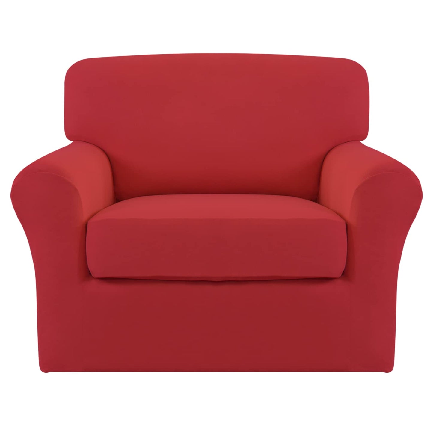 Easy-Going 2 Pieces Microfiber Stretch Chair Slipcover – Spandex Soft Fitted Sofa Couch Cover Washable Furniture Protector with Elastic Bottom Kids Pet Christmas Red