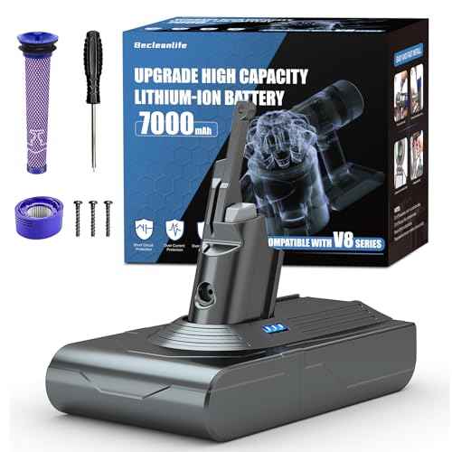 7000mAh V8 Battery Replacement Compatible with Dyson V8 Animal/V8 Absolute/V8 Fluffy/V8 Motorhead/SV10 Carbon Fiber Vacuum Cleaner Battery with 2 Filters and 3 Screws Included