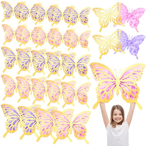 Harloon 24 Pcs 3D Large Butterfly Party Decoration Giant Wall Decorations 2 Layer Paper Wall Stickers for Birthday Bedroom Wedding(Bright Butterfly,Bright Color)