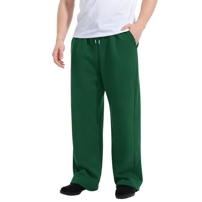 Baggy Sweatpants Men Wide Leg Sweat Pants Mens Clothing Casual Athletic Workout Straight Leg Open Bottom Sweatpants Fleece Lined Jogger with Pockets Fall Winter Clothes Green