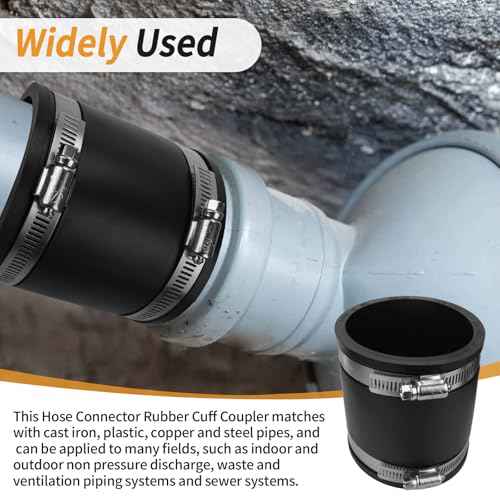 Flexible PVC Pipe Coupling with Rubber Hose Clamps for Flex Coupling1-1/2 Inch Nominal Pipe Drain Repair, Dust Hose,Plumbing Connection,Cast Iron,Plastic Pipe Upgrade, PVC Condensate Pipe Coupling