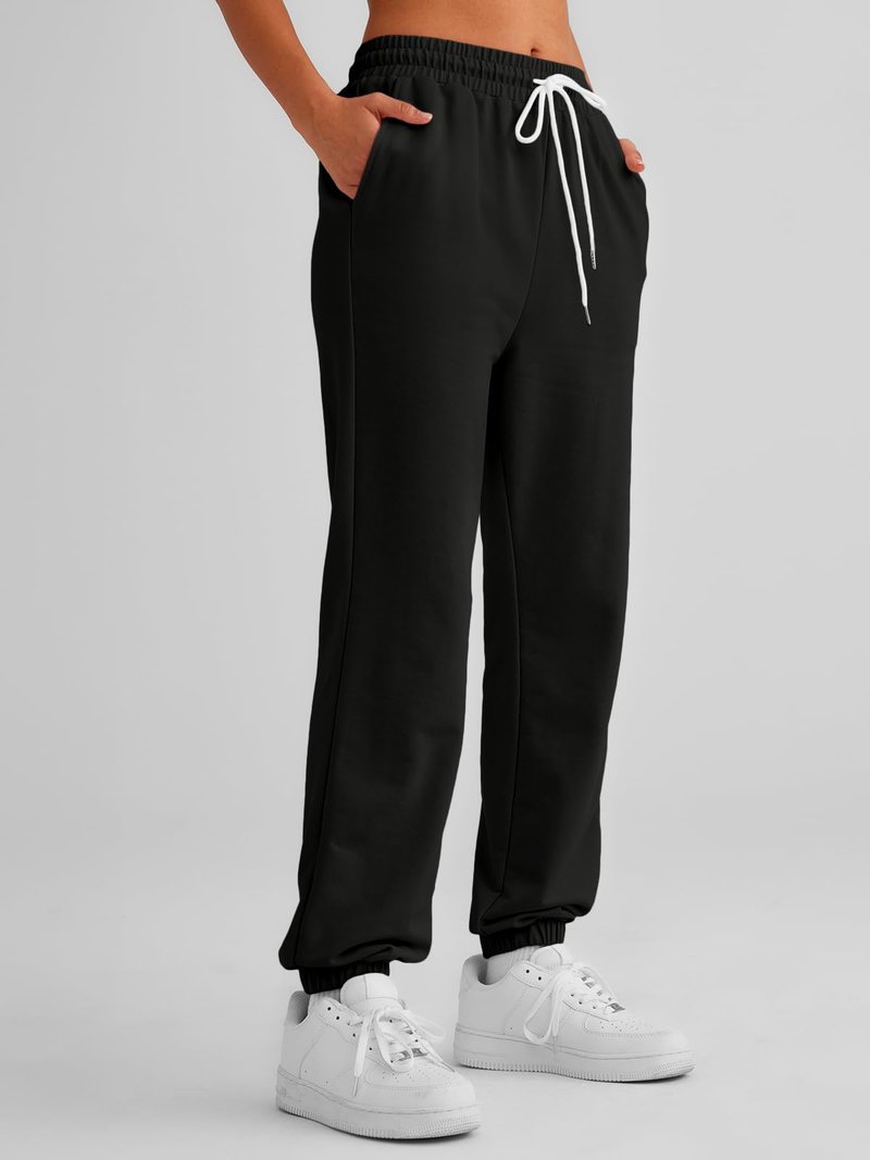 AUTOMET Women's Cinch Bottom Sweatpants Athletic Joggers Lounge Pants with Pockets Black M