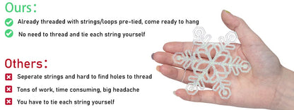 48pcs 4 Inch Pre-Strung White Snowflake Ornaments for Christmas Tree Decorations, Hanging Plastic Glitter Snowflake Christmas Ornaments Bulk in Iridescent White