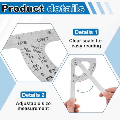Moxweyeni 2 Pack Pocket Sized Pipe Caliper Measuring Tool Stainless Steel Diameter Caliper and Ruler for Iron Pipe and Copper Tubing Size