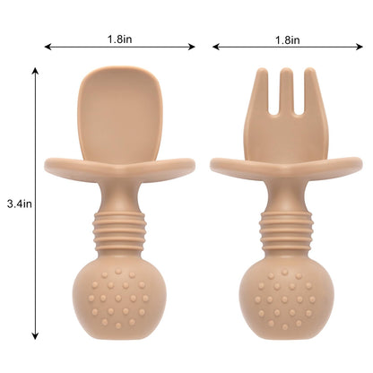 Eascrozn Silicone Baby Feeding Set, 2 Pack Divided Baby Plates with Suction, 2 Pack Spoons and Forks Set, BPA Free, Baby Led Weaning Supplies for Toddler Utensils Baby Feeding Essentials
