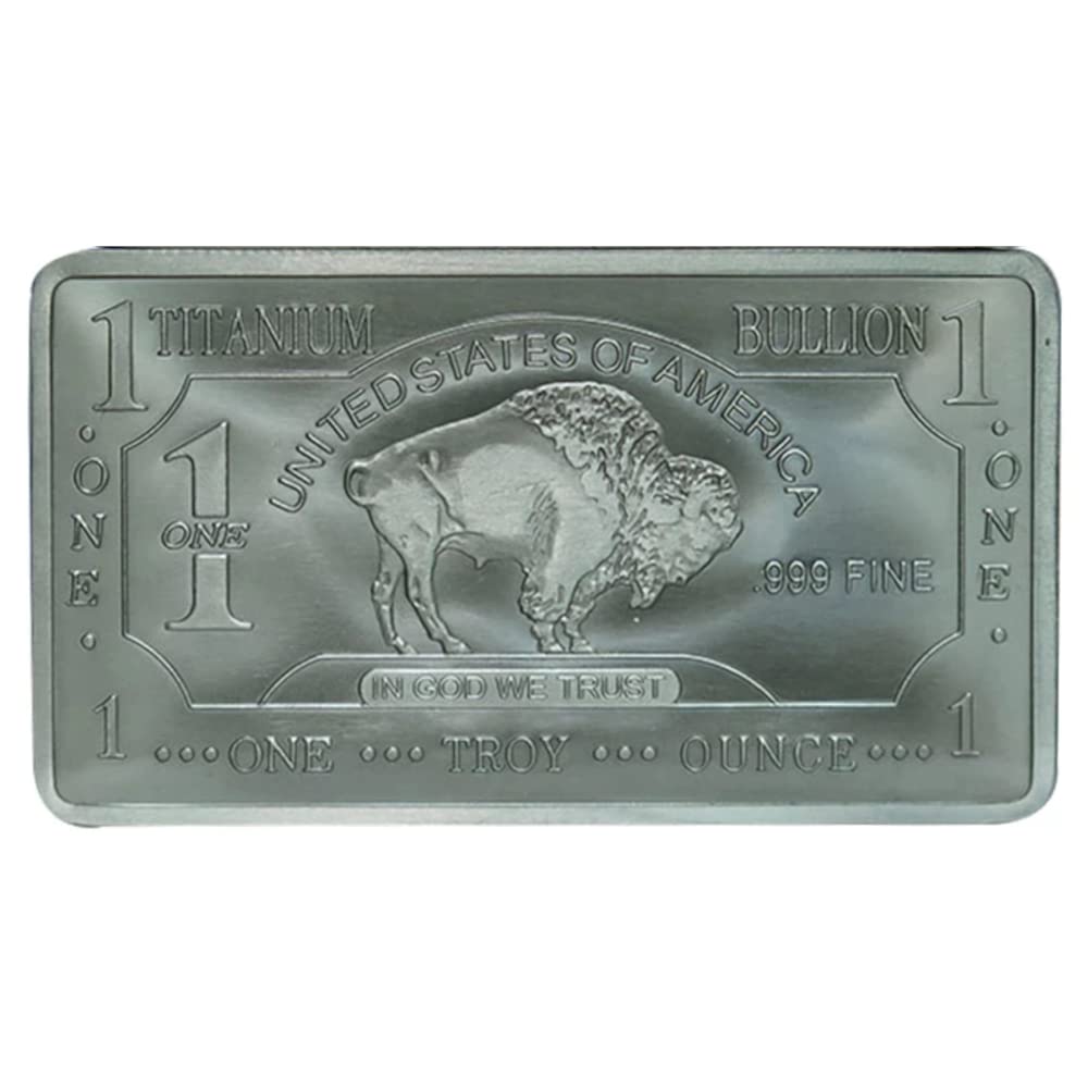 Titanium Bar w/COA - 1 oz One Troy Ounce .999 Pure Bullion Bar with Buffalo Design and Certificate of Authenticity