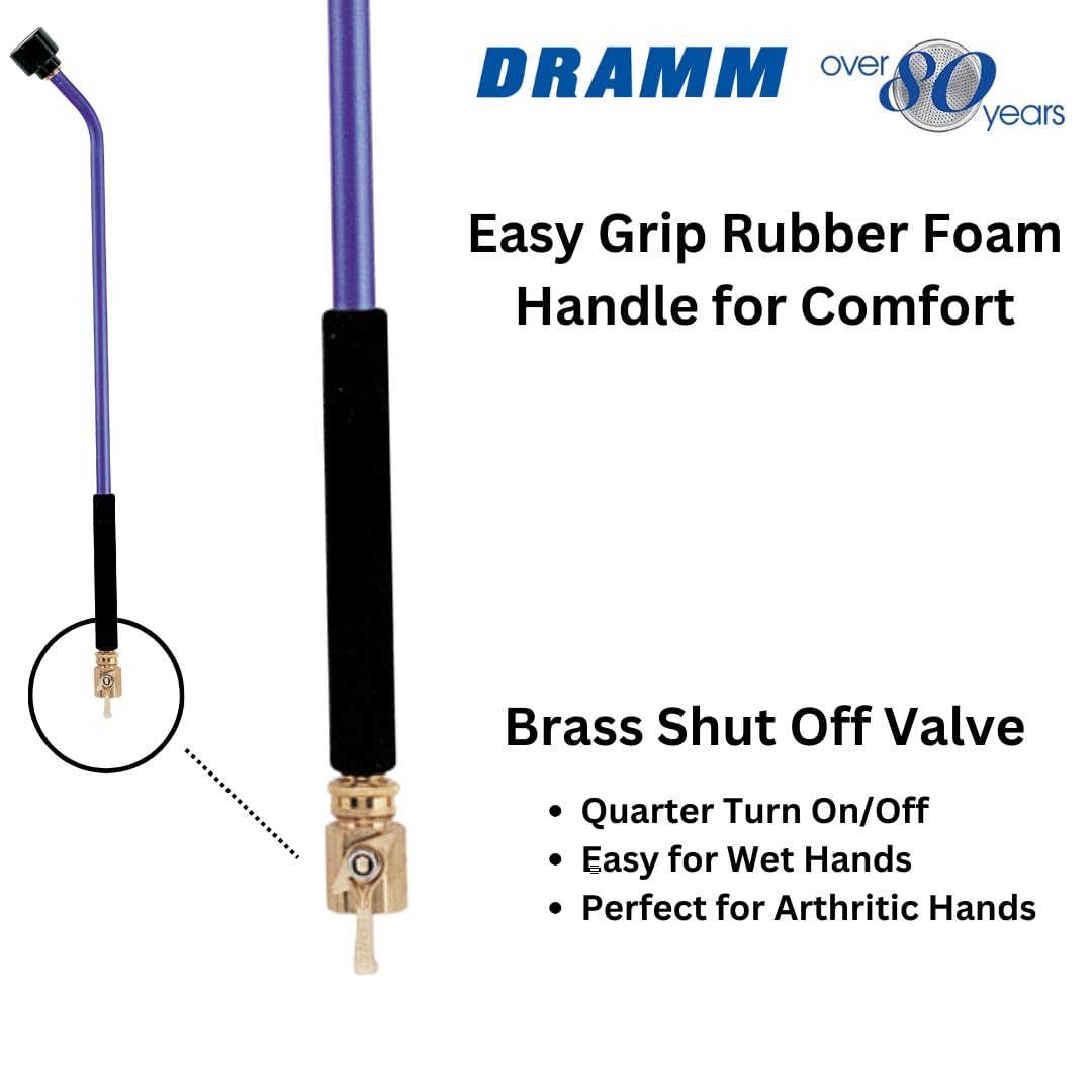 Dramm ColorMark Soft Rain Watering Spray Wand – 30” Long, Blue – Lightweight & Durable with 8" Foam Grip and Brass Shut-Off Valve – Ideal for Hanging Baskets, Planters, Gardens, Shrubs & Seedbeds