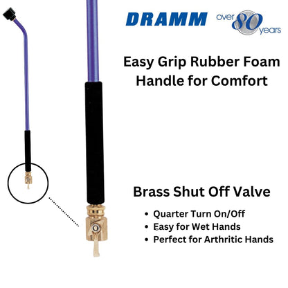 Dramm ColorMark Soft Rain Watering Spray Wand – 30” Long, Blue – Lightweight & Durable with 8" Foam Grip and Brass Shut-Off Valve – Ideal for Hanging Baskets, Planters, Gardens, Shrubs & Seedbeds