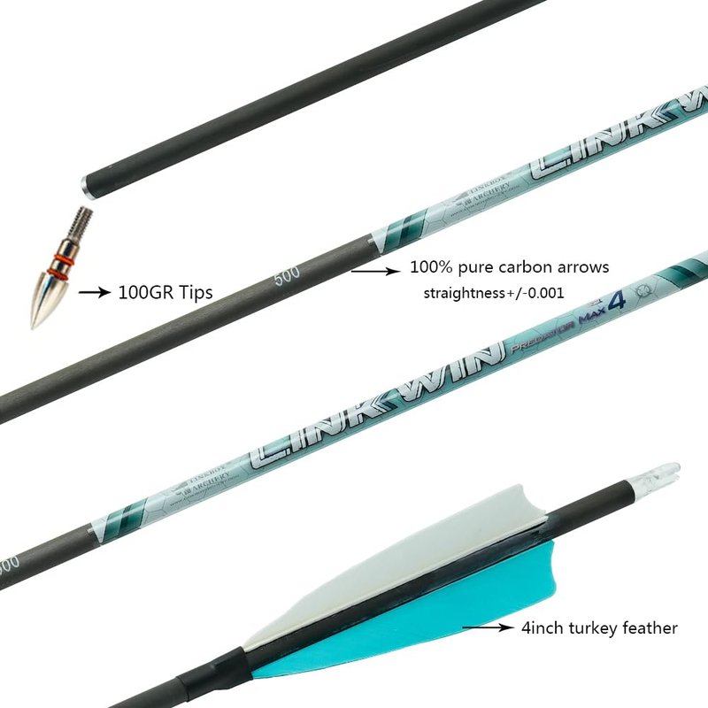 Linkboy Archery 30inch Carbon Arrow 0.001 400 500 600 700 Spine Arrows Compound Bow Hunting Arrows recurve Bow Target Feather 12pcs