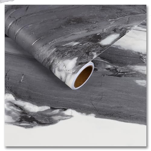 CRE8TIVE Silver Grey White Liquid Marble Contact Paper Peel and Stick Modern Marble Wallpaper Removable Self Adhesive Countertop Contact Paper Waterproof Vinyl Roll for Cabinets Tables Shelves 12"x80"
