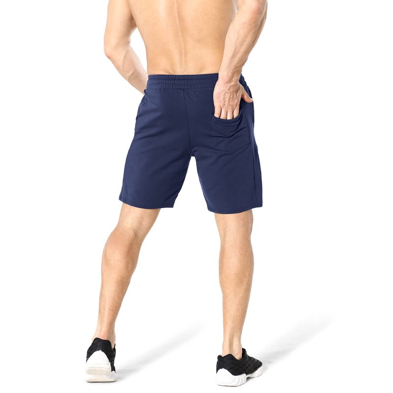 ZENWILL Mens Gym Running Shorts, Workout Athletic Bodybuilding Fitness Shorts with Zip Pockets (Small, Navy)