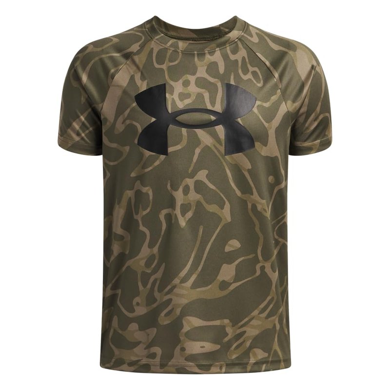 Under Armour Boys' Tech Big Logo Printed Short-Sleeve T-Shirt, (392) Marine OD Green / / Bayou, Large