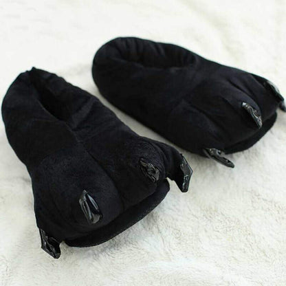 Adult Cute Plush Animal Paw Slippers Fuzzy Warm House Shoes Black M