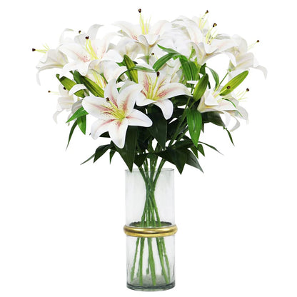 Olrla 60CM Long Artificial Lily 4PCS, toal 8 Blooming Flower Heads 4 Buds, 3D Print Fake Tiger Lily Flowers for Wedding Home Hotel Office Decoration (NO VASE)
