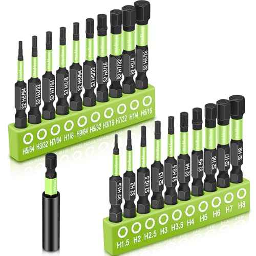Impact Hex Head Bit Set, Allen Wrench Drill Bit Set 20pcs (Metric&SAE), Allen Socket Sets, 1/4¡± Hex-Shank S2 Steel Hex Bits Set with 2.3" Extension Bit Holder, CNC Machined Tips with Magnetism