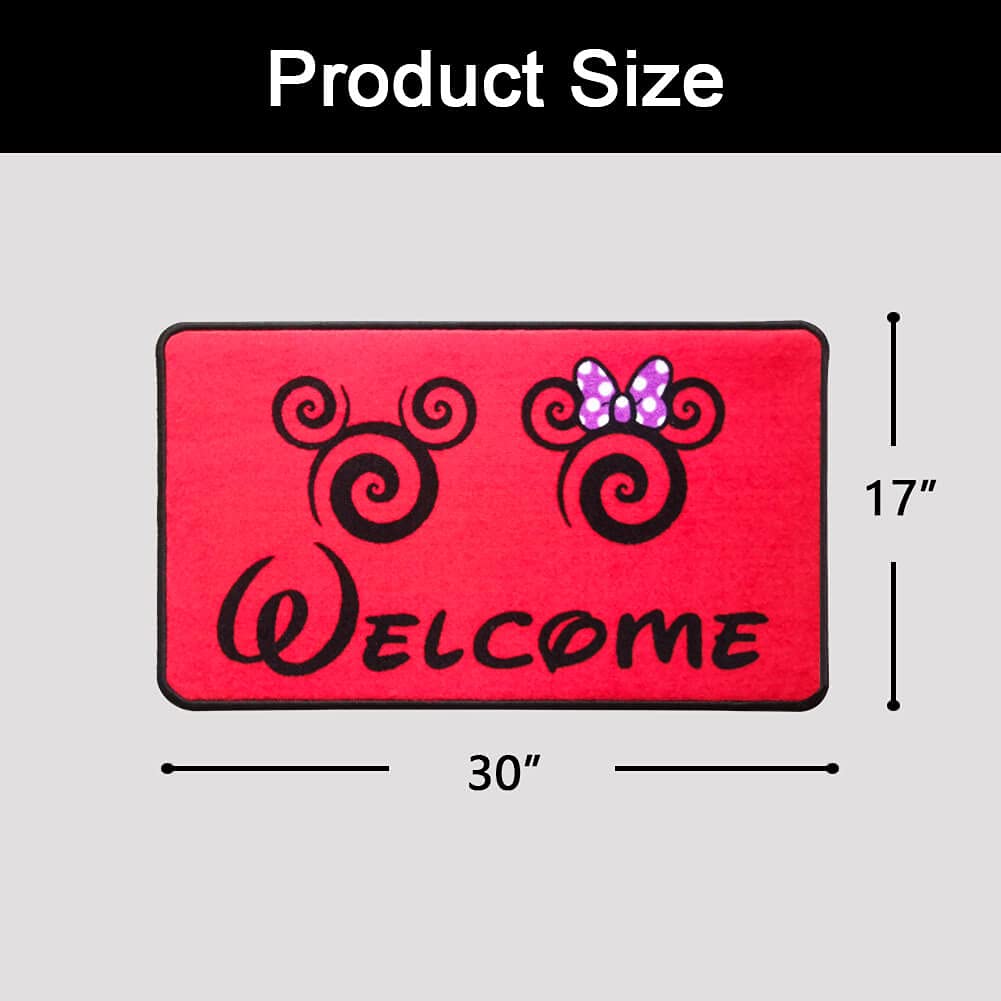 J.Ehonace Cartoon Mouse Rugs - Non-Slip Mickey Cartoon Welcome Mat, Cute Minnie Rug Indoor Entrance Doormat Livingroom Home Decor Door Mats, 17" x 30" (Red)