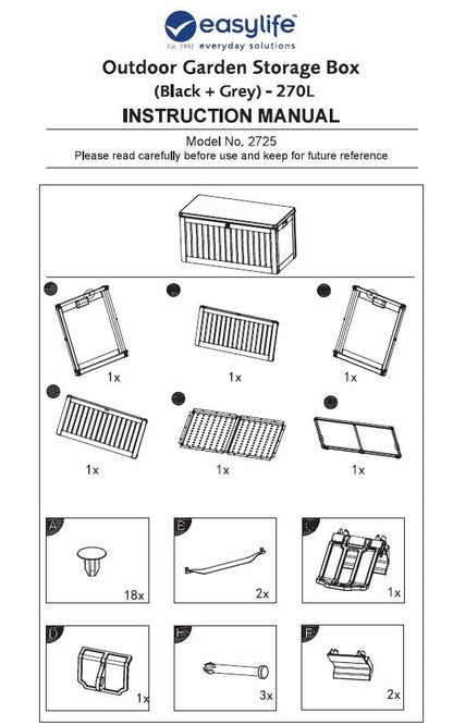 Easylife Steelcore270 Steel-Reinforced Garden Storage Box with 270 Litre Capacity, Lockable and Waterproof Garden Tool Storage Chest, No Tool Assembly, H53xW105xD49cm- Fully Guaranteed