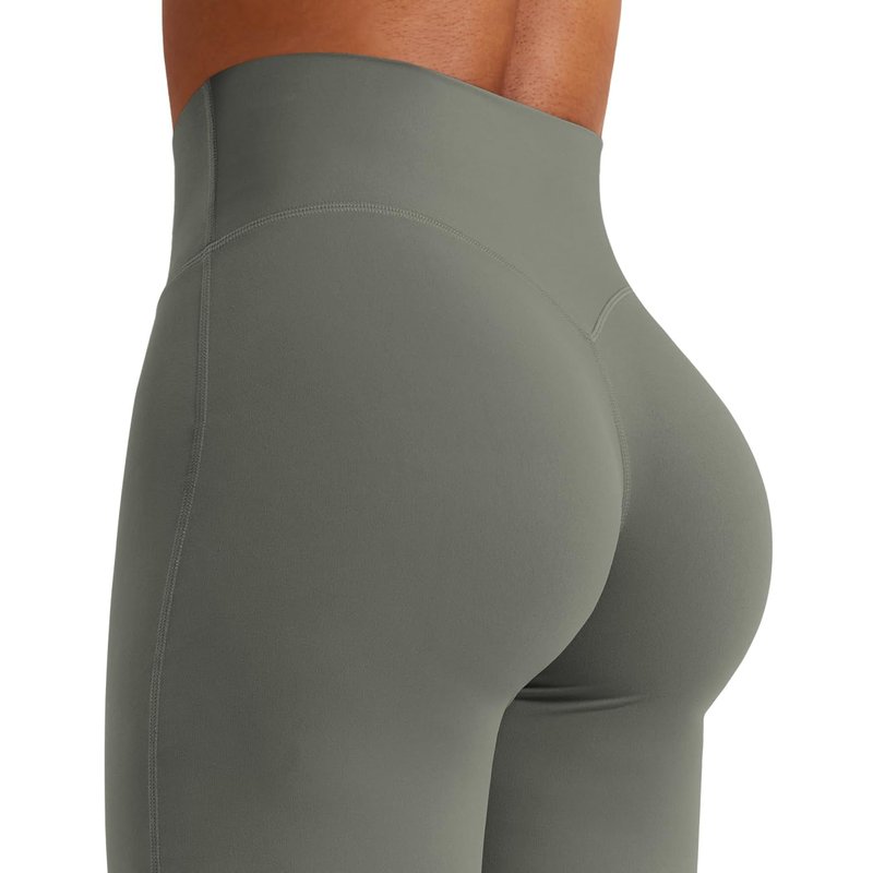 YEOREO Workout Leggings Womens No Front Seam Straight Leggings 35" High Waist Buttery Eddiy Gym Yoga Pants Gray Green XL