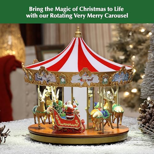 Mr. Christmas Very Merry Carousel Musical Animated Christmas Decoration, LED Lights, Plays 25 Holiday Songs, 12 Inch, Red