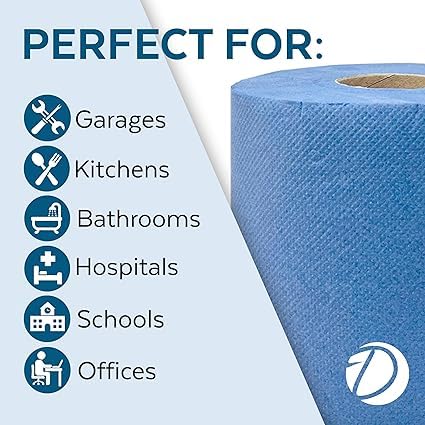 Aspect 12 Blue Rolls Strong and Absorbent Cleaning Paper Towels Ideal for Kitchens, Bathrooms, and Industrial