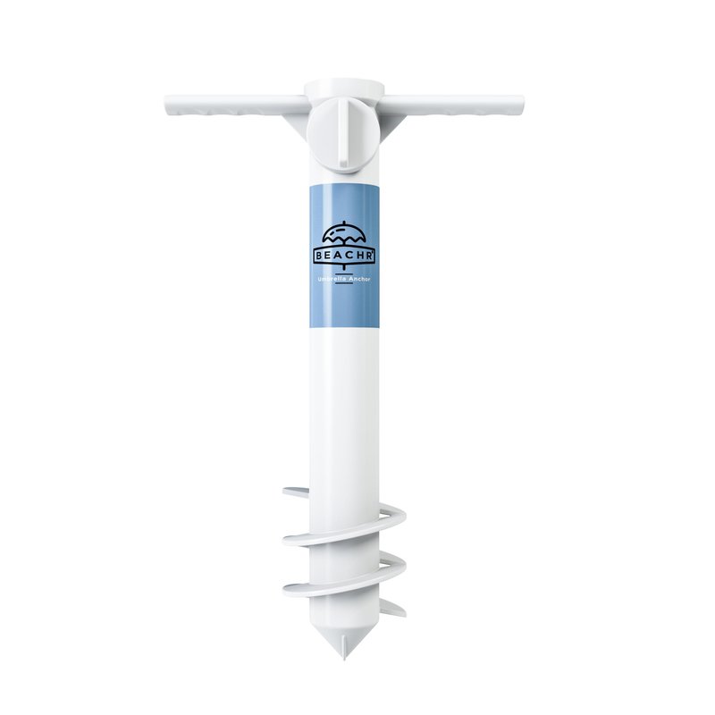 Beachr Beach Umbrella Sand Anchor - Heavy Duty Base with Spiral Screw for Strong Wind Resistance - Rust-Resistant and Fits Poles Under 1.5" Diameter - Universal Stand Holder - 9.5"x15"×3.5", White