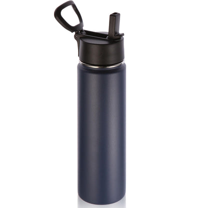 Volhoply 24 Ounce Insulated Water Bottle with Straw Lid,Stainless Steel Wide Mouth Sport Bottles with Handle,Double Wall Vacuum Cups Keep Cold,Reusable Travel Thermal Cups For Holder,Gym(Navy,1)