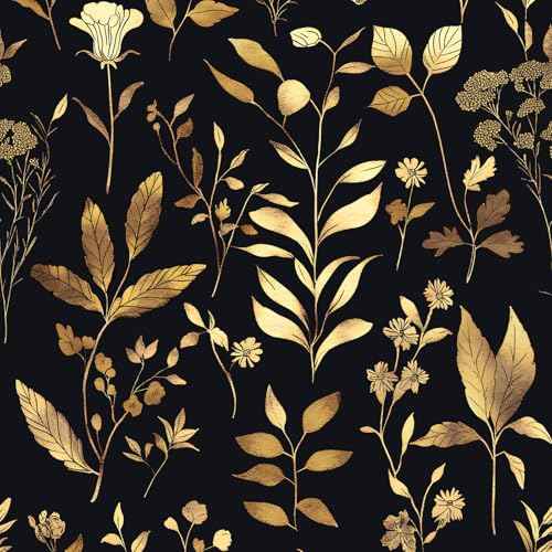 Gold Leaf Wallpaper 17.5" x 118" Blue Floral Contact Paper for Cabinet Waterproof Self Adhesive Wall Paper for Kitchen Countertop Wall