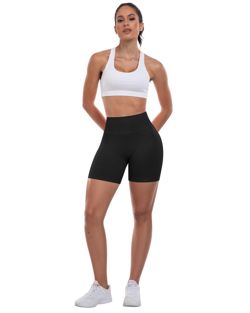 ATHVOTAR Workout Gym Shorts Women, High Waisted Seamless Butt Lifting Scrunch Butt Sports Shorts Black L