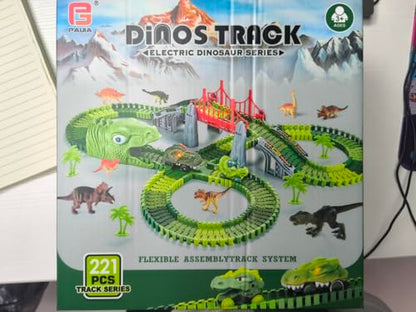 EagleStone Dinosaur Track Set for Kids – 225 PCS Flexible Race Tracks,1 Electric Dino Cars with Light, 8 Dino Figures, Dinosaur Head Tunnel,Christmas Birthday Gift for 3-8 Year Old Boys and Girls