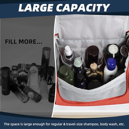 Buruis Large Capacity Toiletry Bag for Women and Men, Hanging Toiletry Organizer Cosmetics Makeup Bag, Water-resistant Dopp Kit Shaving Bags for Full Sized Toiletries, Travel Essentials (Orange)