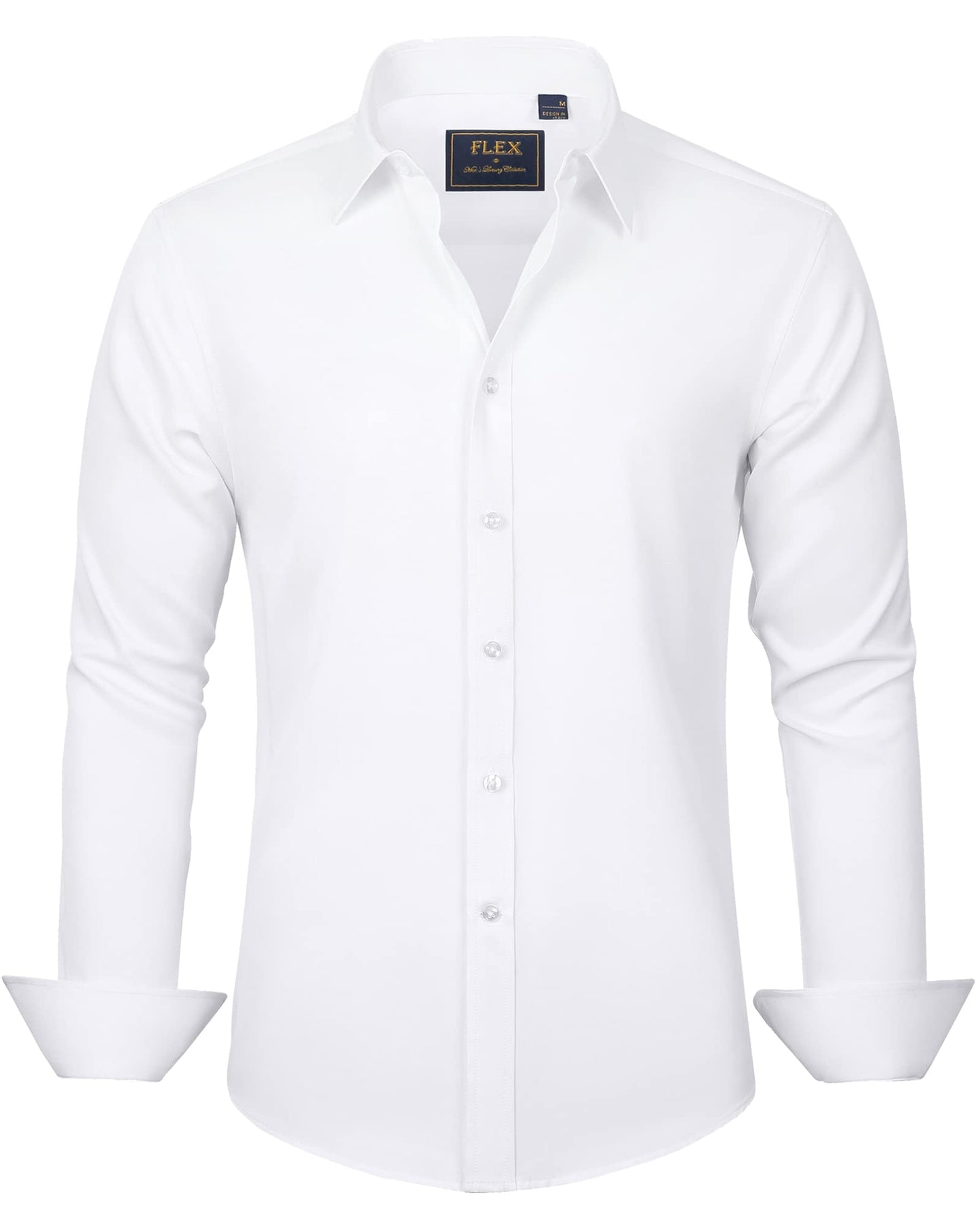 J.VER White Shirt Men Long Sleeve Fashion Dress Stretch Non Iron Button Down Shirts for Men Adult Business Casual Wedding Work M