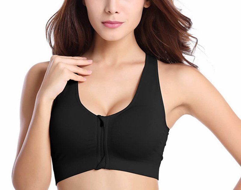 Hiking Gril Women's Zip Front Sports Bra Wireless Post-Surgery Yoga Bras HF L