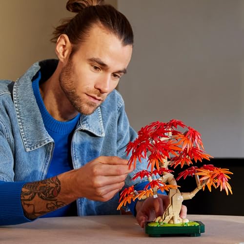 LEGO Botanicals Japanese Red Maple Bonsai Tree - Artificial Plant Building Set with Red & Orange Leaves, plus a Buildable Pot - DIY Home Decor Gift For Adults - 10348