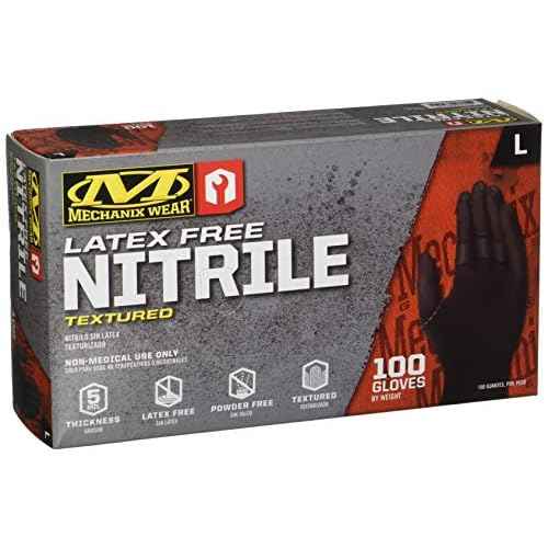 Mechanix Wear D03-05-010-100 - Nitrile Disposable Gloves, Powder Free, Textured - 5 Mil Black (100 Pack)