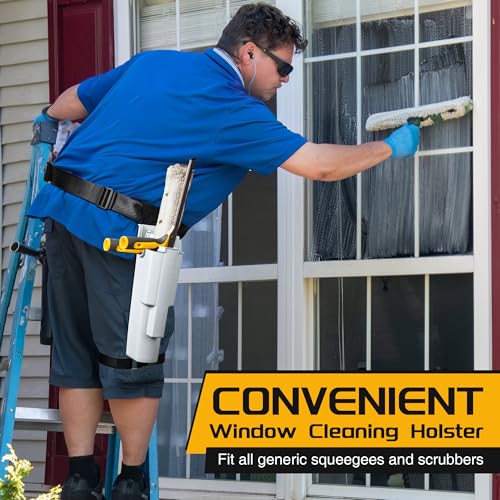 Feekoon Upgraded Window Cleaning Holster with Belt and Quick Connect Leg Strap, Detachable Side Bucket on an Adjustable Belt, Window Washing Tool, Hold All Generic Squeegees and Scrubbers