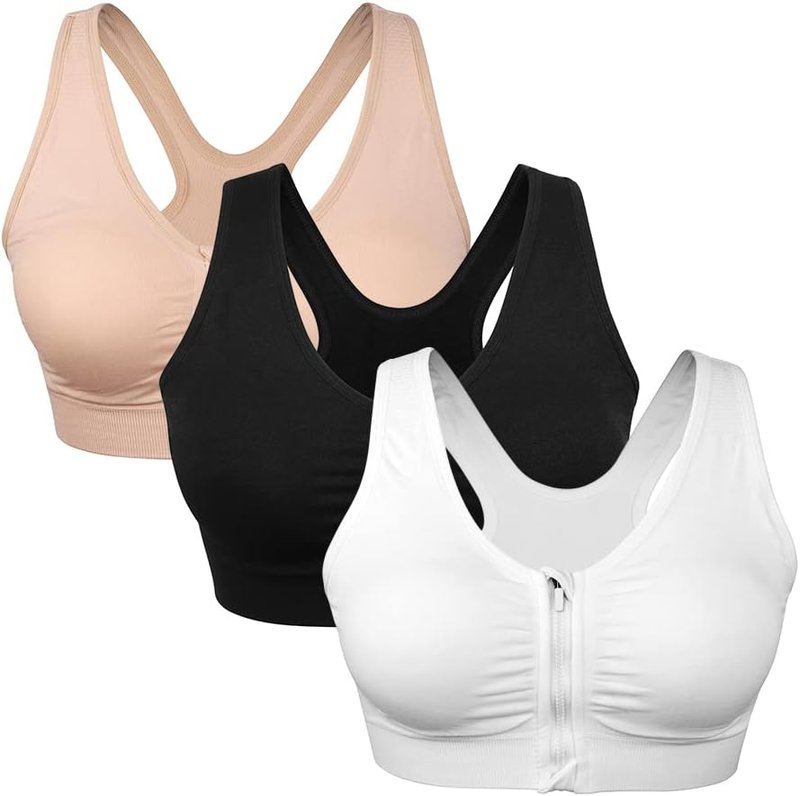 Wireless Women's Zip Front Sports Bra - Post-Surgery Activewear | Comfortable Yoga Fit
