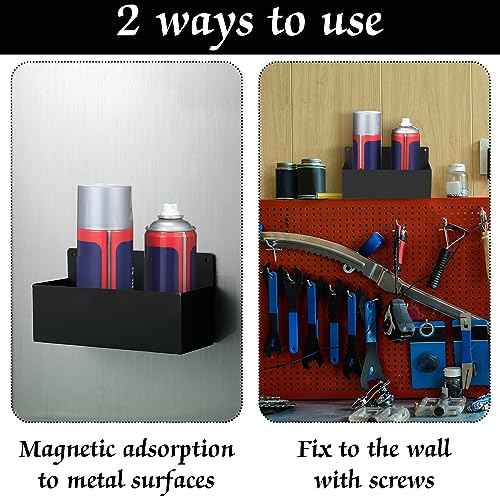 Gisafai 2 Pcs Magnetic Aerosol Spray Can Holder Heavy Duty Magnet Toolbox Bottle Holder Easy Install Spray Can Organizer Wall Mounted Bottle Rack for Garage(8.27 x 3.15 x 4.33 Inch,Black)