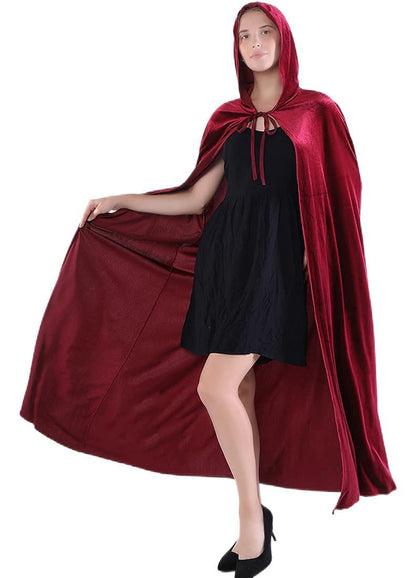 Velvet Cloak Cape Wizard Hooded Party Halloween Cosplay Costumes for Men Women 53" (Wine Red)