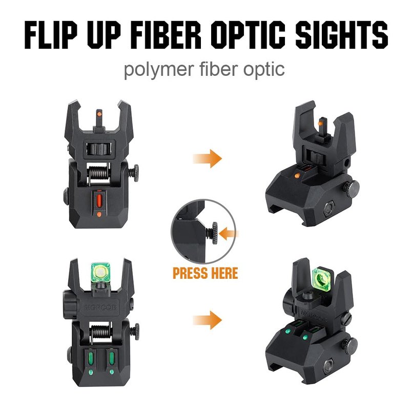 ohhunt Fiber Optic Sights Foldable Flip Up Sights Back up Sight Polymer Fiber A15 (Black 3)