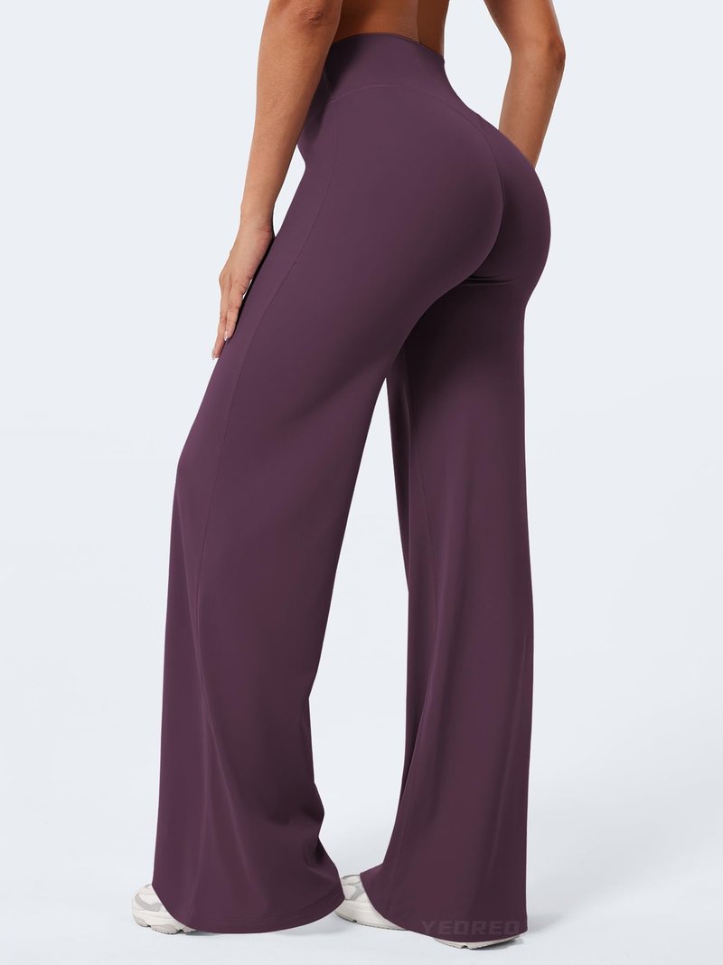YEOREO Workout Leggings Womens No Front Seam Straight Leggings 33" High Waist Buttery Eddiy Gym Yoga Pants Black Berry Purple S