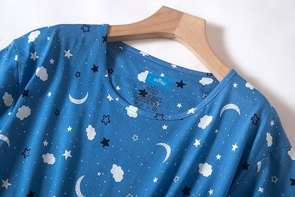 PNAEONG Women Pajama Set Sleepwear Tops with Capri Pants Casual and Fun Prints Pajama Sets Moon Night L