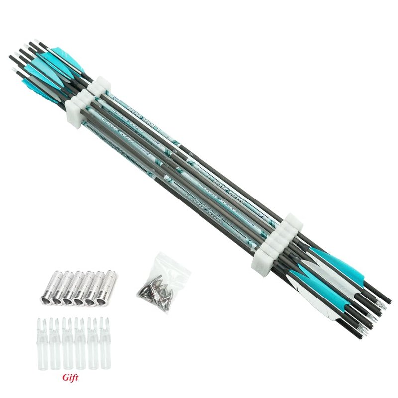Linkboy Archery 30inch Carbon Arrow 0.001 400 500 600 700 Spine Arrows Compound Bow Hunting Arrows recurve Bow Target Feather 12pcs