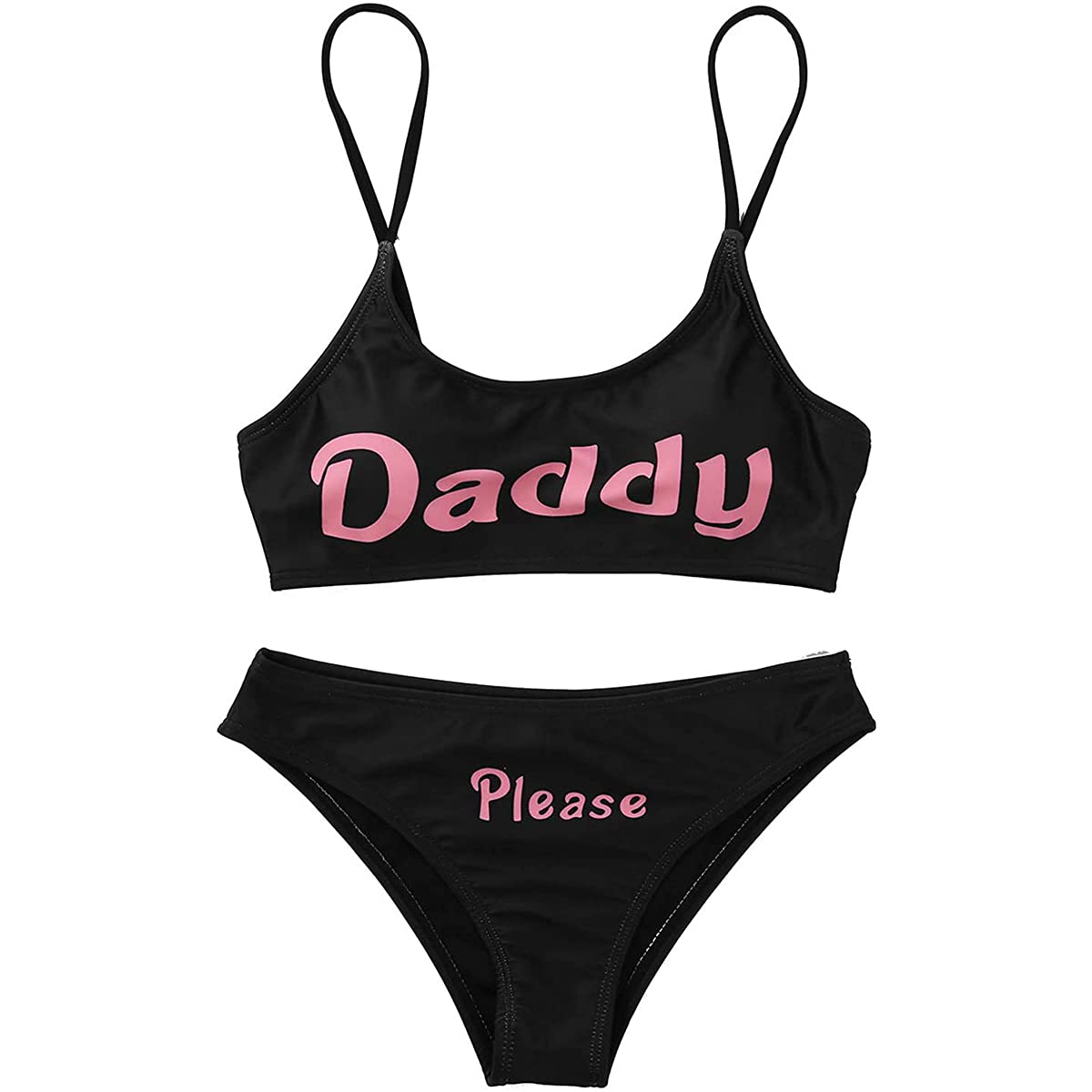 AWIBMK Woman Come Here Daddy Bra Panty Lingerie Set Teen Girl Two Piece Bikini Swimsuit Black S