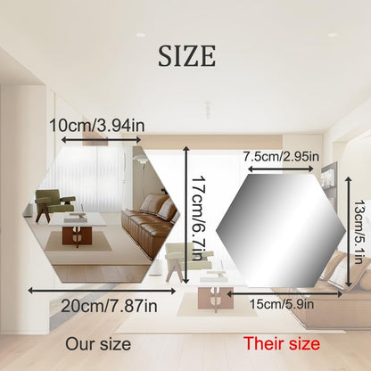 MCLEULLA 12 Pcs Acrylic Mirror Wall Stickers Hexagon Plastic Wall Stickers for Home Decor Living Room Bedroom Over Sofa or TV Gold (silver)