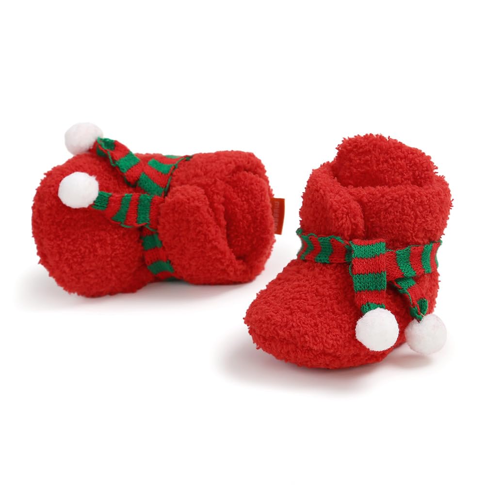 Ohwawadi Baby Christmas Booties Slippers Infant Boys Girls Cartoon Warm Shoes Soft Newborn Crib Footwear Sock Shoes First Walkers