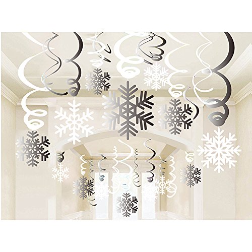 Snowflake Swirls Decoration(30pcs), Konsait Merry Christmas Snowflake Hanging Swirls Garland Foil Ceiling Ornaments for Xmas Winter Wonderland Holiday Party Decor Supplies,Already Assembled