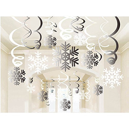 Snowflake Swirls Decoration(30pcs), Konsait Merry Christmas Snowflake Hanging Swirls Garland Foil Ceiling Ornaments for Xmas Winter Wonderland Holiday Party Decor Supplies,Already Assembled